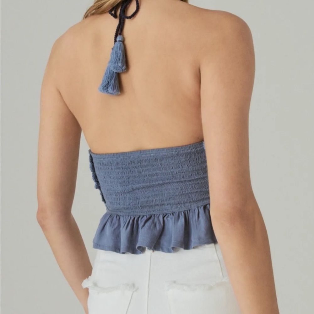 Lucky Brand Navy and White Crochet Crop halter top size XXL - Picture 2 of 9